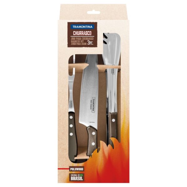Juego para asado de acero inoxidable con mangos Polywood café 3 piezas - Imagen 2