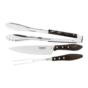 Juego para asado de acero inoxidable con mangos Polywood café 3 piezas