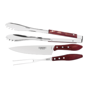 Juego para asado de acero inoxidable con mangos Polywood rojo 3 piezas