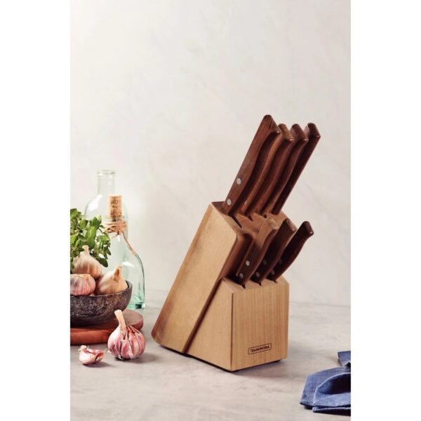 Juego de Cuchillos Tradicional con Hojas de Acero Inoxidable y Mangos de Madera Natural con Soporte de 8 Piezas - Imagen 3