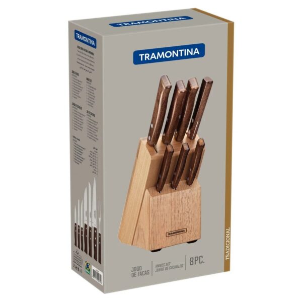 Juego de Cuchillos Tradicional con Hojas de Acero Inoxidable y Mangos de Madera Natural con Soporte de 8 Piezas - Imagen 4