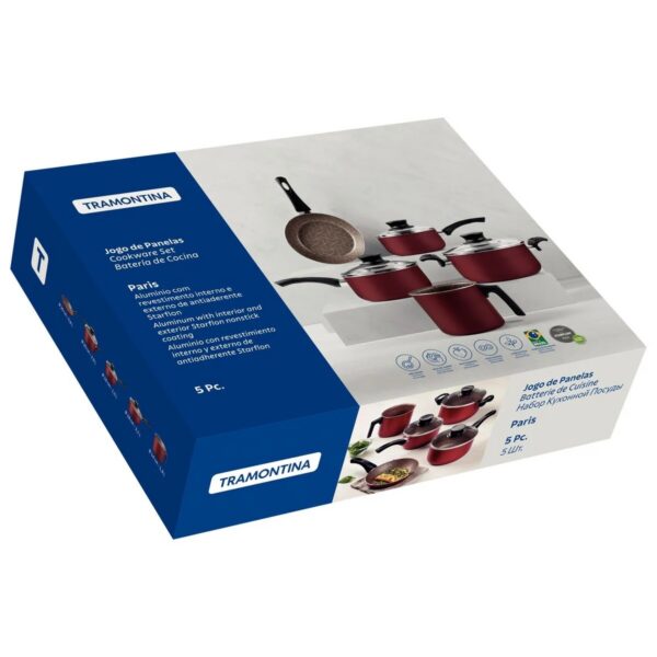 Juego de Ollas Paris en Aluminio con Revestimiento Interno y Externo con Antiadherente Starflon Max Rojo 5 Piezas - Imagen 2