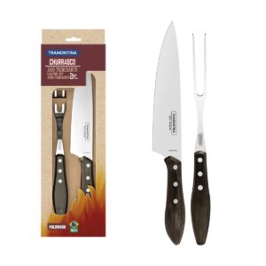 Juego para asado de acero inoxidable con mangos Polywood oscuro 2 piezas