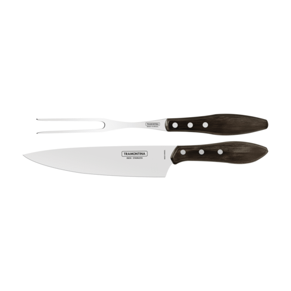 Juego para asado de acero inoxidable con mangos Polywood oscuro 2 piezas - Imagen 2