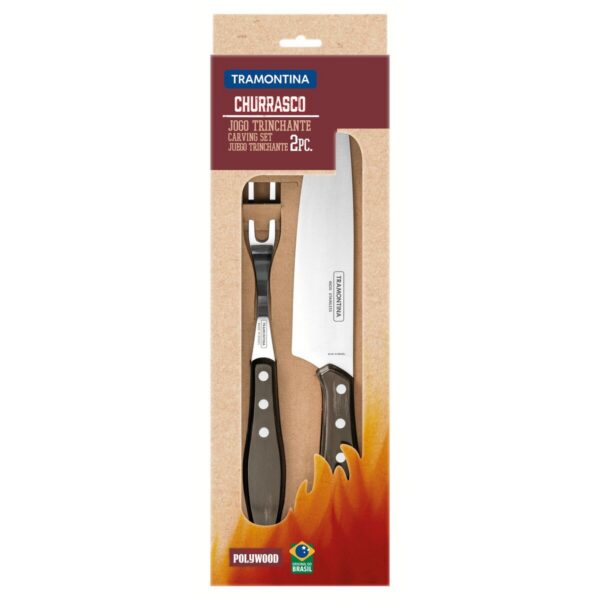 Juego para asado de acero inoxidable con mangos Polywood oscuro 2 piezas - Imagen 3