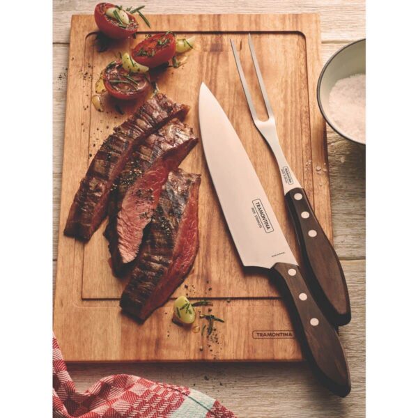 Juego para asado de acero inoxidable con mangos Polywood oscuro 2 piezas - Imagen 4
