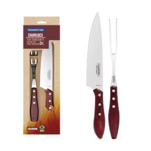 Juego para asado de acero inoxidable con mangos Polywood rojo 2 piezas