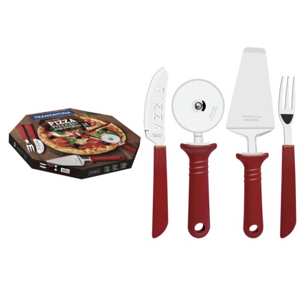 Juego para pizza de acero inoxidable y mangos de polipropileno Rojo de 14 piezas