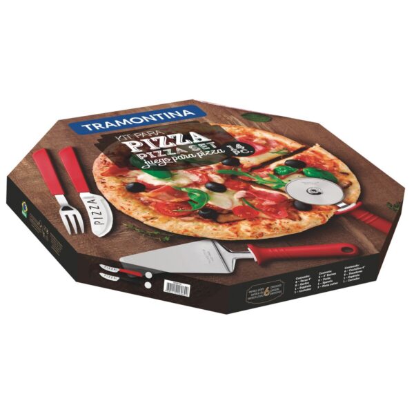 Juego para pizza de acero inoxidable y mangos de polipropileno Rojo de 14 piezas - Imagen 3