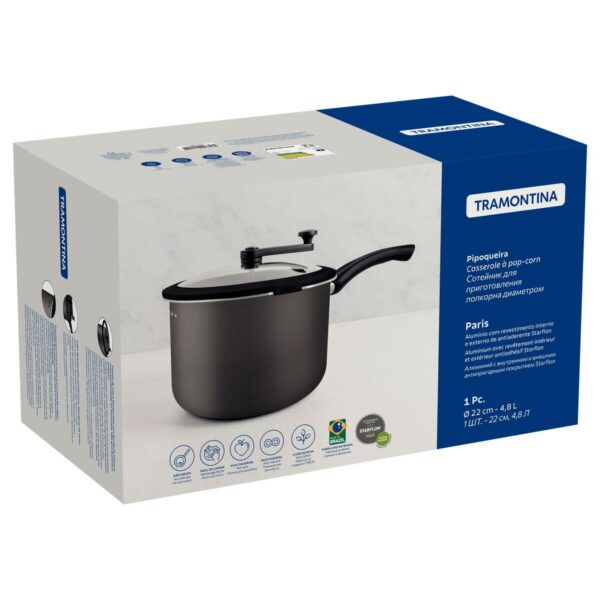 Olla para Palomitas de Maíz Paris en Aluminio con Revestimiento Antiadherente Starflon Max y Tapa de Vidrio 22 cm 4,8 L - Imagen 4