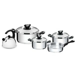 Juego de Ollas Solar Baquelita de acero inoxidable fondo triple con mangos y asas de baquelita 5 piezas
