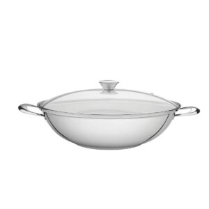 Wok Ventura de acero inoxidable triple fondo 34 cm tapa de vidrio 5,7 L