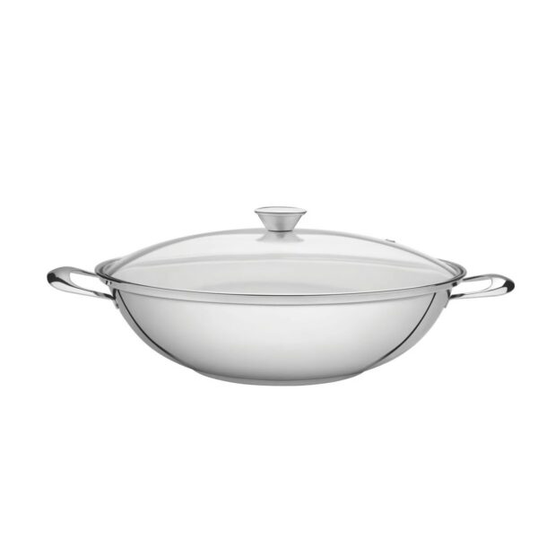 Wok Ventura de acero inoxidable triple fondo 34 cm tapa de vidrio 5,7 L