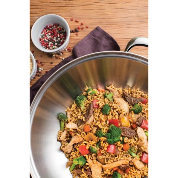 Wok Ventura de acero inoxidable triple fondo 34 cm tapa de vidrio 5,7 L - Imagen 3