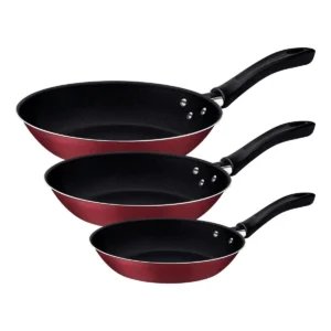 Juego de sartenes Linz con revestimiento antiadherente Starflon Max interior y exterior, color rojo, 3 piezas
