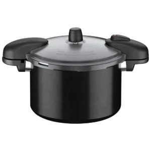Olla a presión Valencia de aluminio negro con revestimiento cerámico negro, 24 cm, 7 L