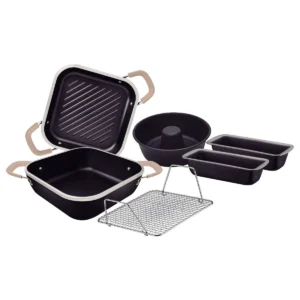 Juego de cocina Lyon de aluminio forjado con revestimiento antiadherente Starflon de alto rendimiento, color negro, 6 piezas