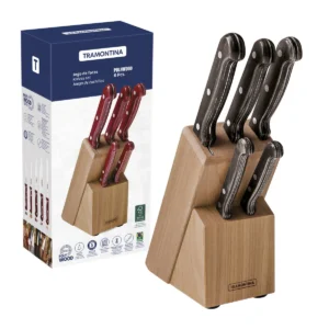 Juego de Cuchillos Polywood con Hojas de Acero Inoxidable y Mangos de Madera Roja con Soporte de Madera 6 Piezas