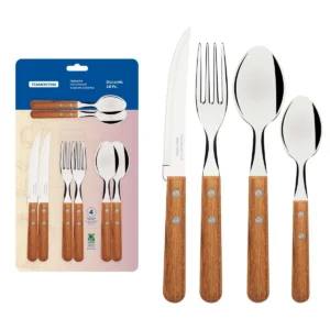 Juego de cubiertos Dynamic con hojas de acero inoxidable y mangos de madera natural, 16 piezas