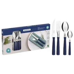 Juego de cubiertos New Kolor con hojas de acero inoxidable y mangos de polipropileno negro, 24 piezas