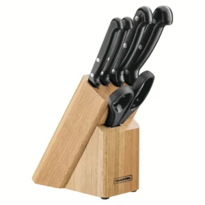 Juego de cuchillos Ultracorte con hojas de acero inoxidable, mangos de polipropileno negro y soporte de madera, 6 piezas
