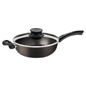 Sartén Honda Paris en Aluminio con Revestimiento Interno y Externo Antiadherente Starflon Max con Tapa de Vidrio 24cm