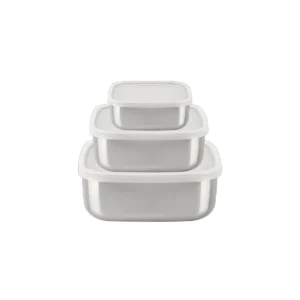Juego de recipientes cuadrados de acero inoxidable con tapas de plástico Freezinox, 3 piezas