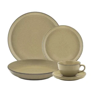 Juego de cena y té de 30 piezas en color ocre plano, 6 personas