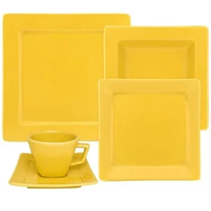 Juego de vajillas Yellow Nara (cuadrado amarillo) de 30 piezas, 6 personas
