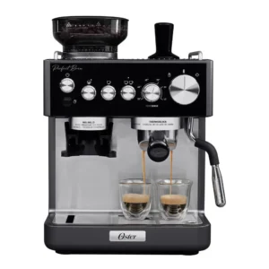 Cafetera Perfect Brew Oster, de Espresso, con Molinillo de Muelas, Tubo de Vapor Tempsense, Porta filtro de 58 mm
