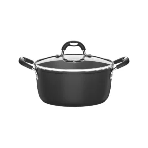Olla Mônaco Induction en Aluminio con Revestimiento Interno y Externo Antiadherente Starflon Premium Negro con Tapa Vidrio